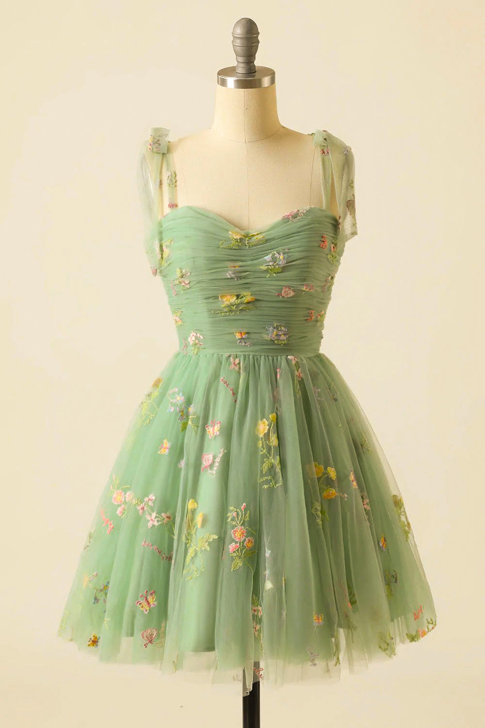 Cute Princess Green Homecoming Dress Embroidery Tulle Short Prom Dress