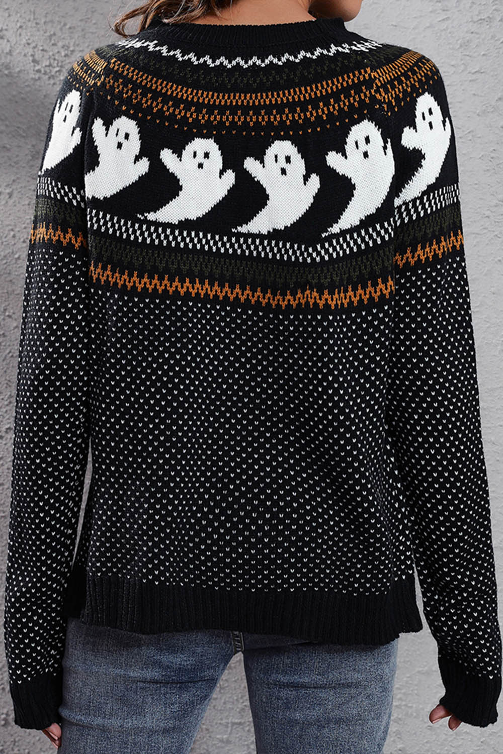 Halloween Ghost Retro Polka Dot Long Sleeve Knitted Sweater