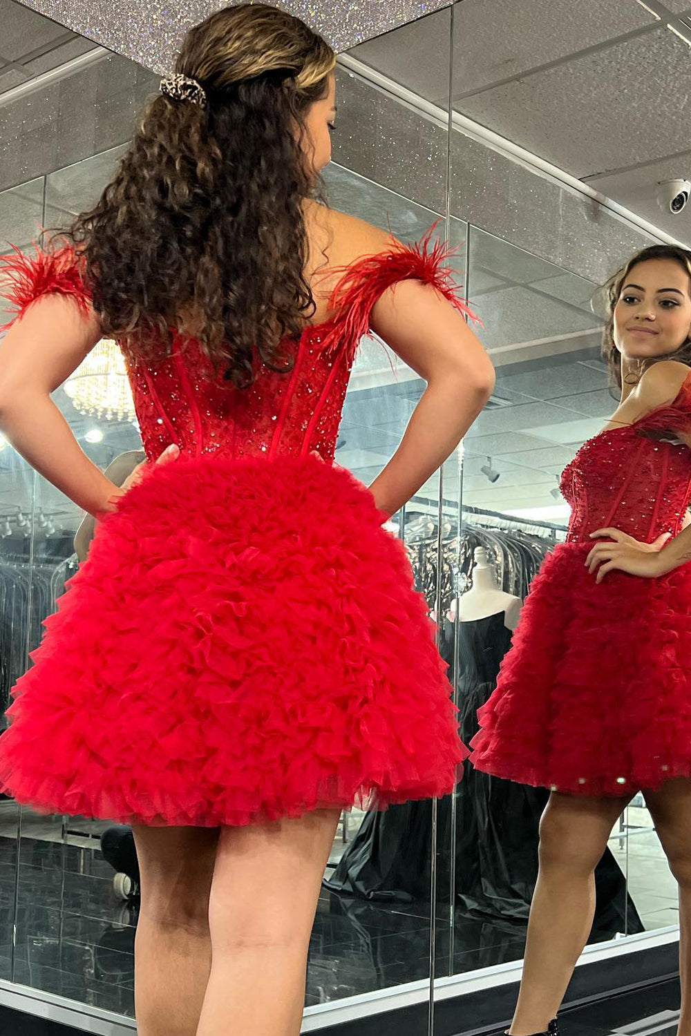 Red Homecoming Dress Corset A-Line Short Prom Dress with Ruffles