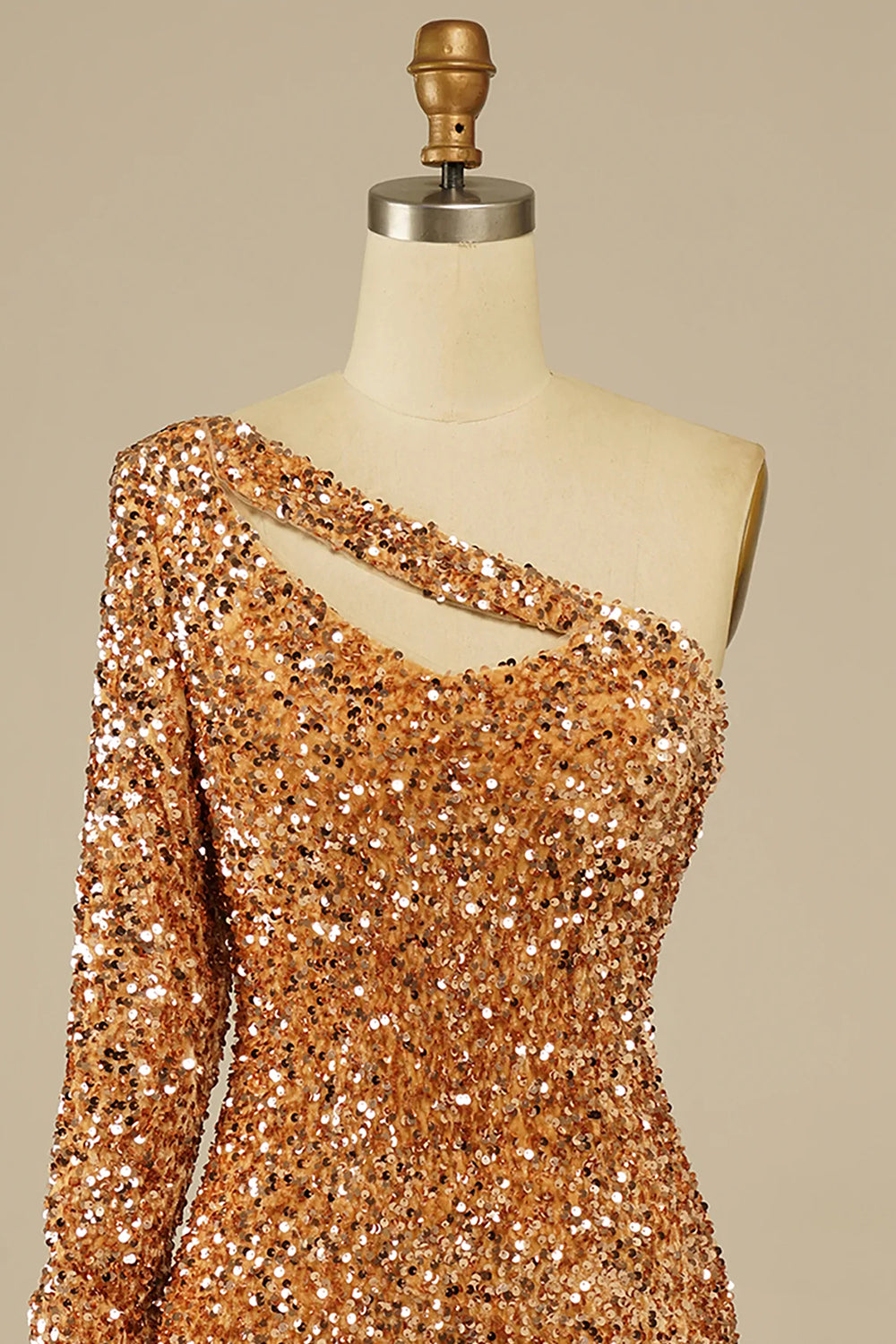 Golden Homecoming Dress Cut Out Open Back One Shoulder Sequin Prom Dress