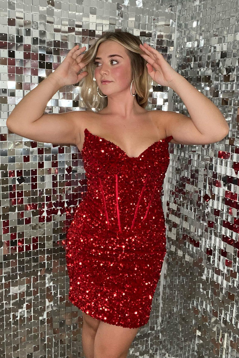 Red Homecoming Dress Sweetheart Sequin Tight Short Prom Dress