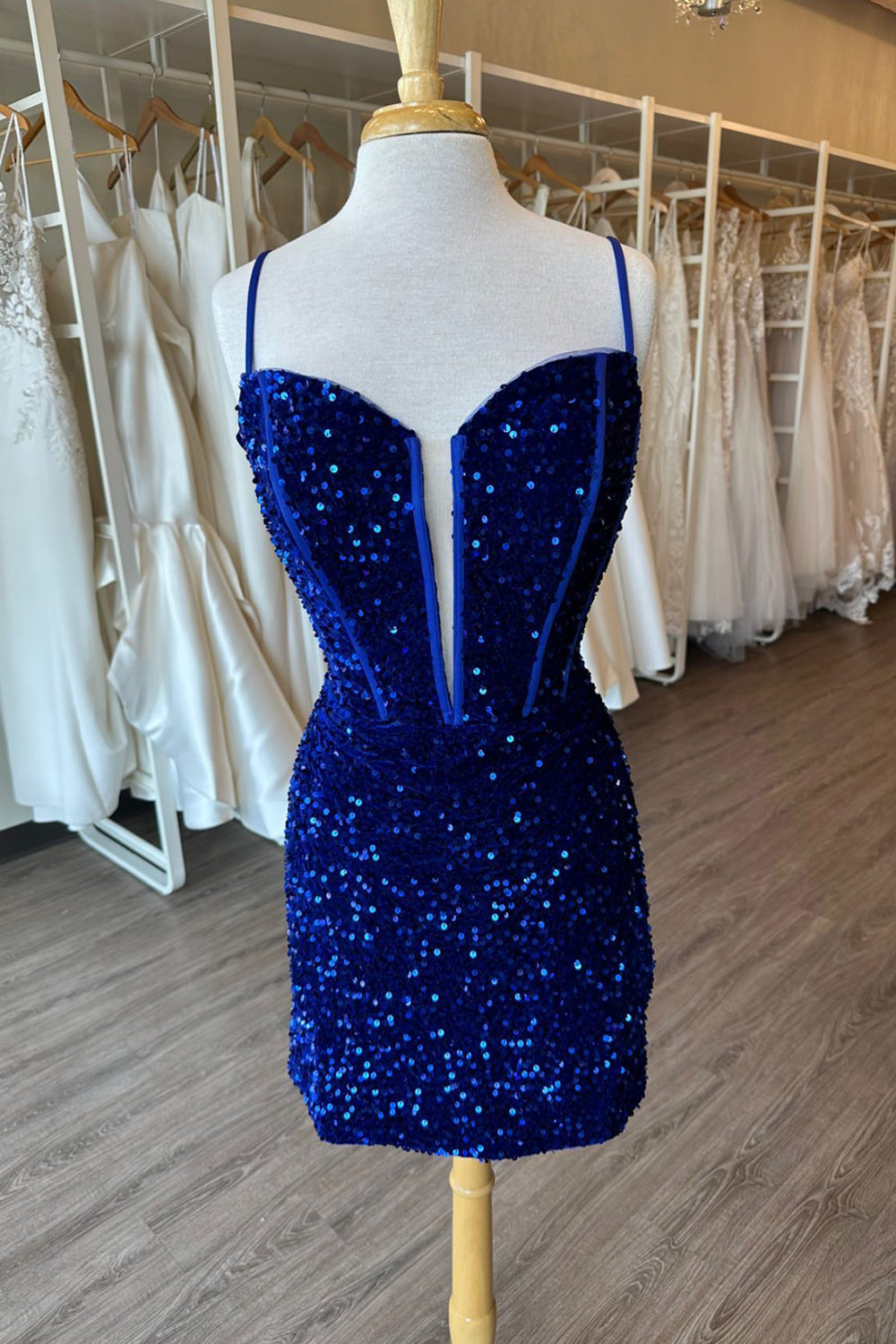 Royal Blue Homecoming Dress Corset Sequined Tight Short Prom Dress