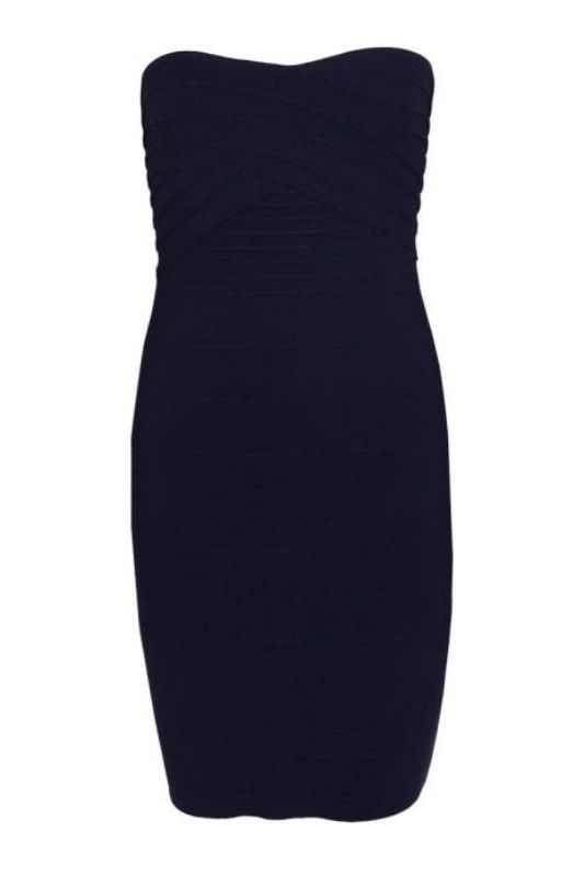 Woman wearing a figure flattering  Aaliyah Bandage Mini Dress - Classic Black BODYCON COLLECTION