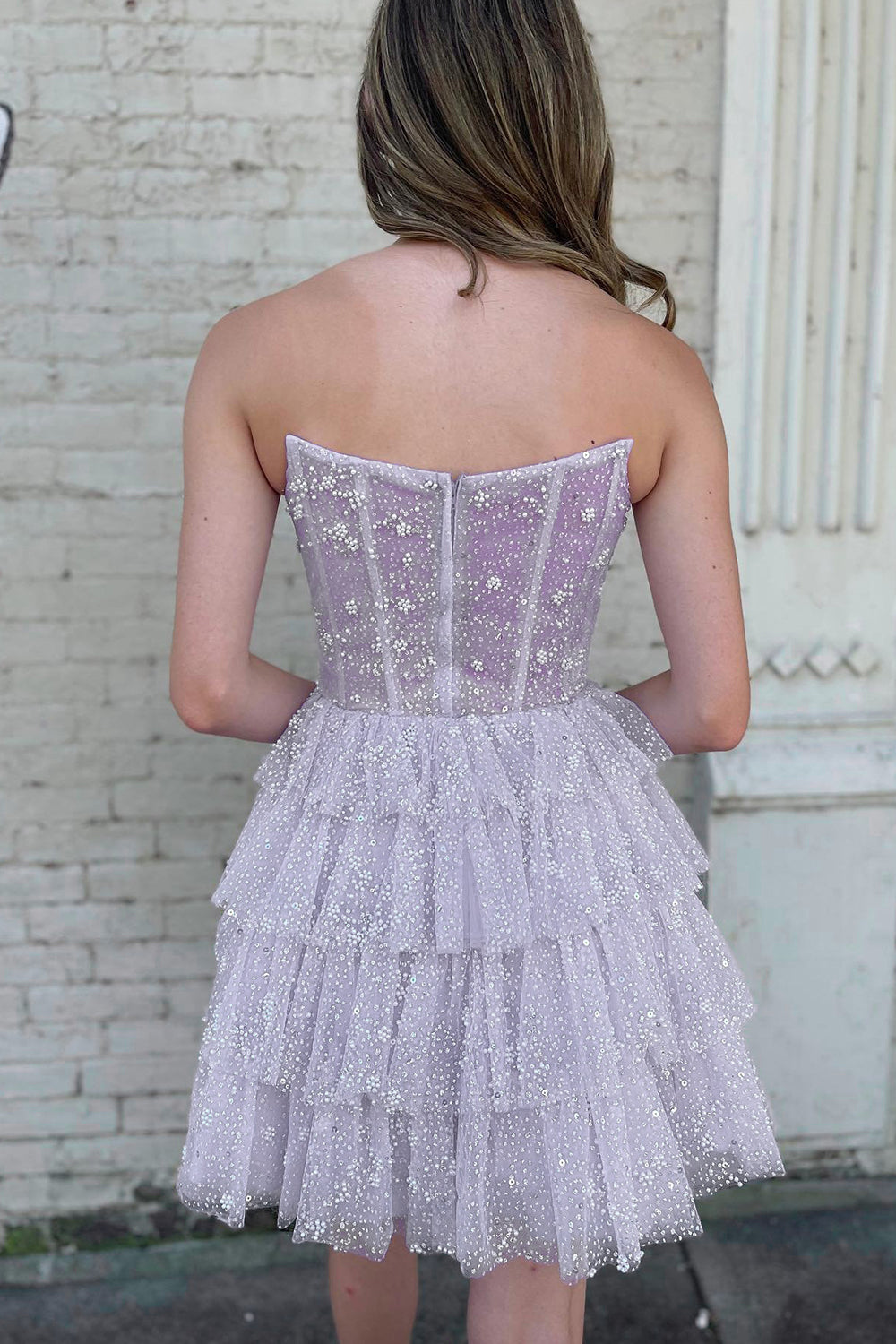 Lilac Homecoming Dress Corset A-Line Short Tulle Prom Dress