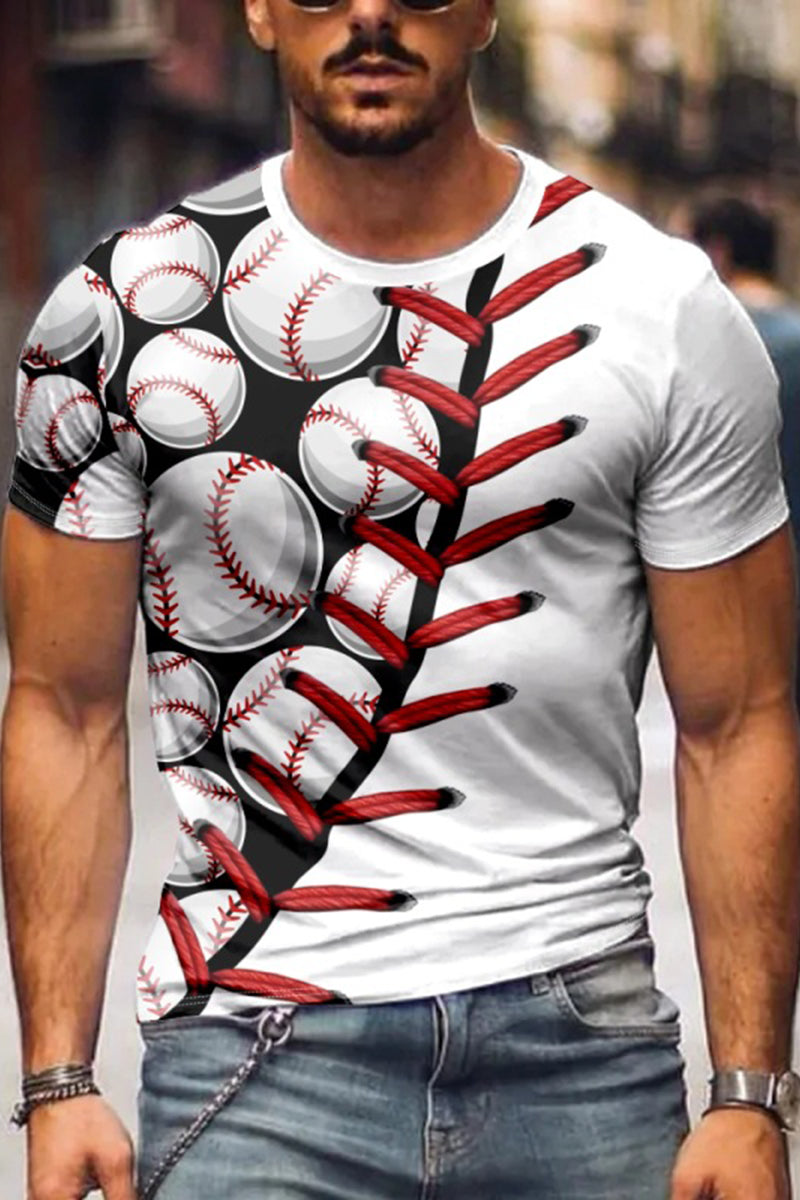 Men's Fashion Washing Short Sleeve Baseball Printed T-shirt