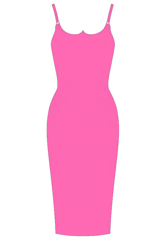 Woman wearing a figure flattering  Amber Bandage Dress - Hot Pink Bodycon Collection