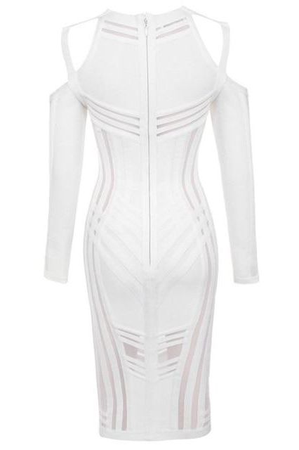 Amelia Long Sleeve Bandage Dress - Pearl White