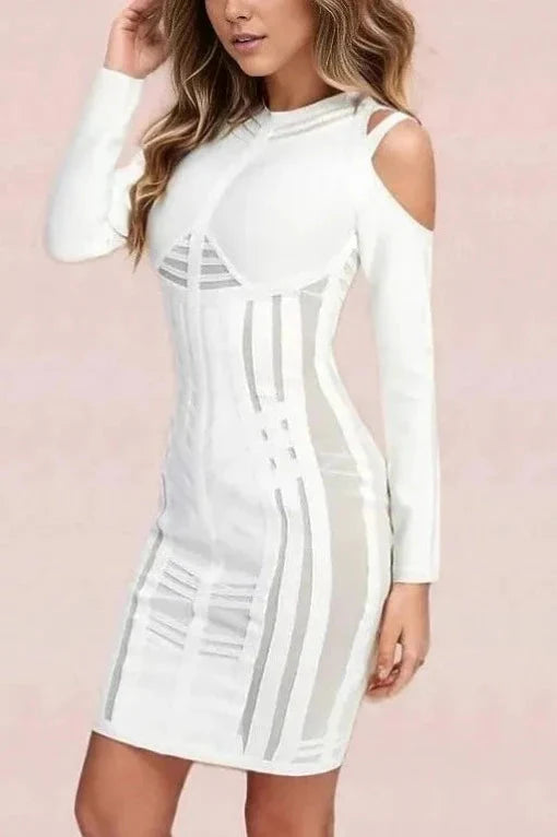 Amelia Long Sleeve Bandage Dress - Pearl White