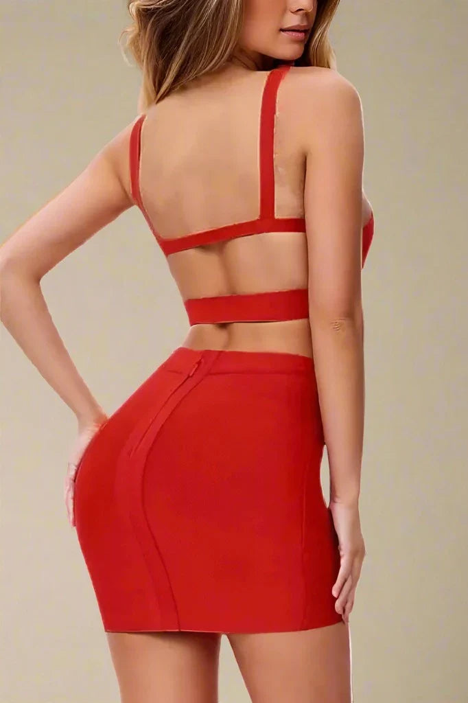 Ang Bandage Top and Mini Skirt Set - Lipstick Red