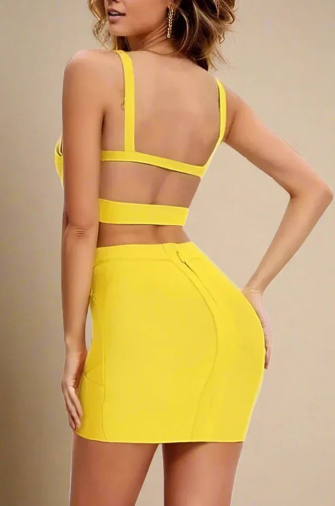 Ang Bandage Top and Mini Skirt Set - Sun Yellow