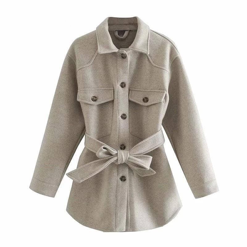 Shadya Belted Wool Shirt Coat