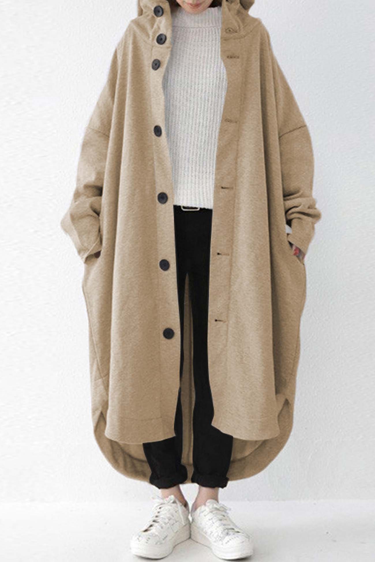 Hooded Pocket Button-up Coat