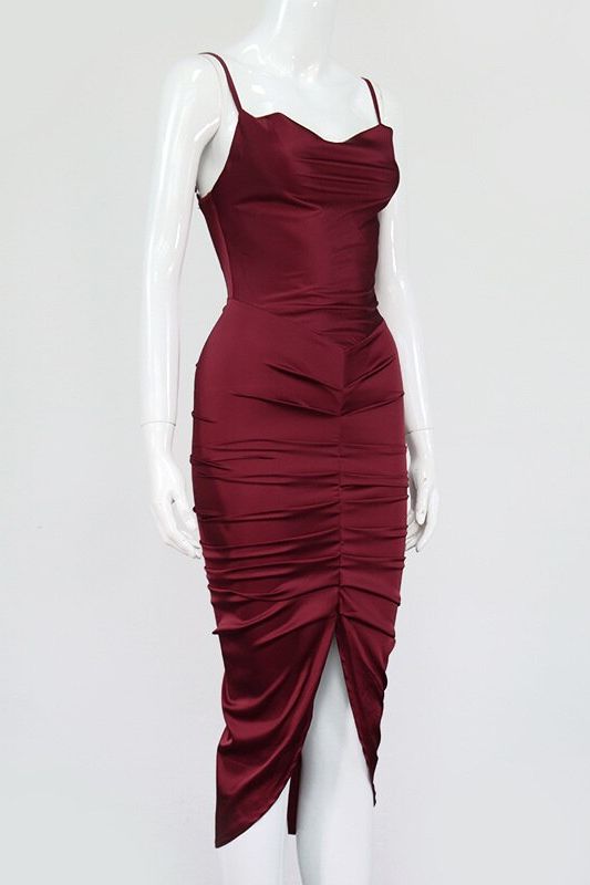 Arlo Bodycon Wrap Midi Dress - Red Wine