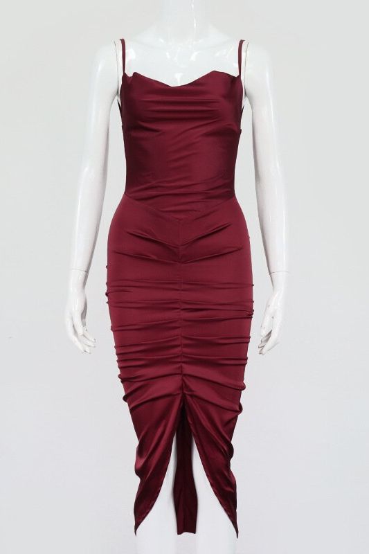 Arlo Bodycon Wrap Midi Dress - Red Wine