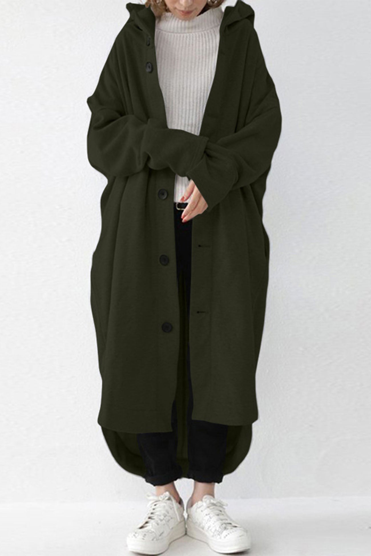 Hooded Pocket Button-up Coat