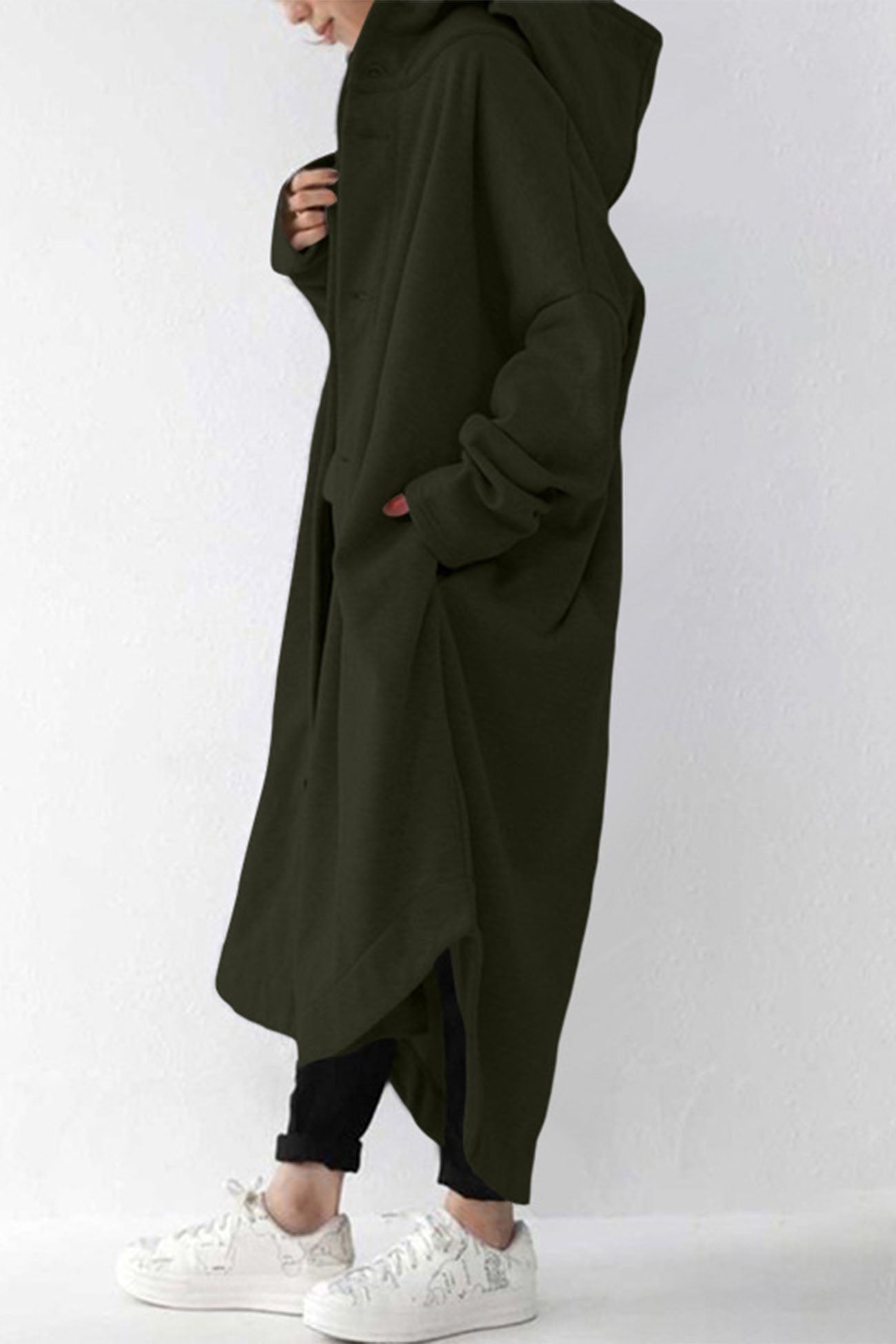 Hooded Pocket Button-up Coat