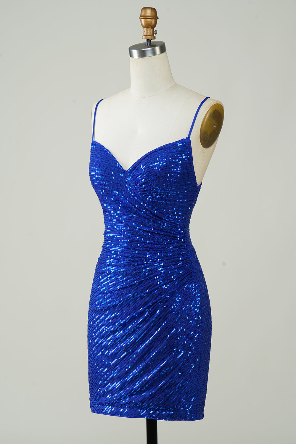 Bodycon Spaghetti Straps Royal Blue Homecoming Dress Sequin Short Prom Dress