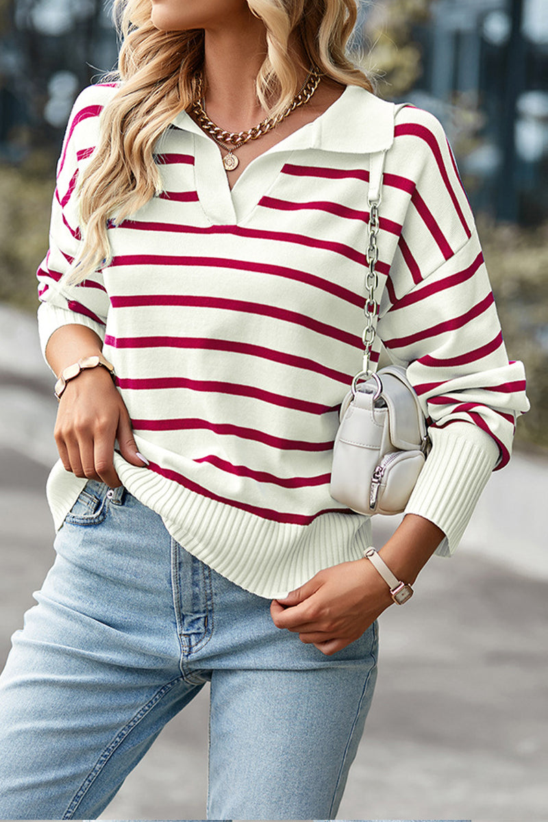 Polo Collar Striped Sweater