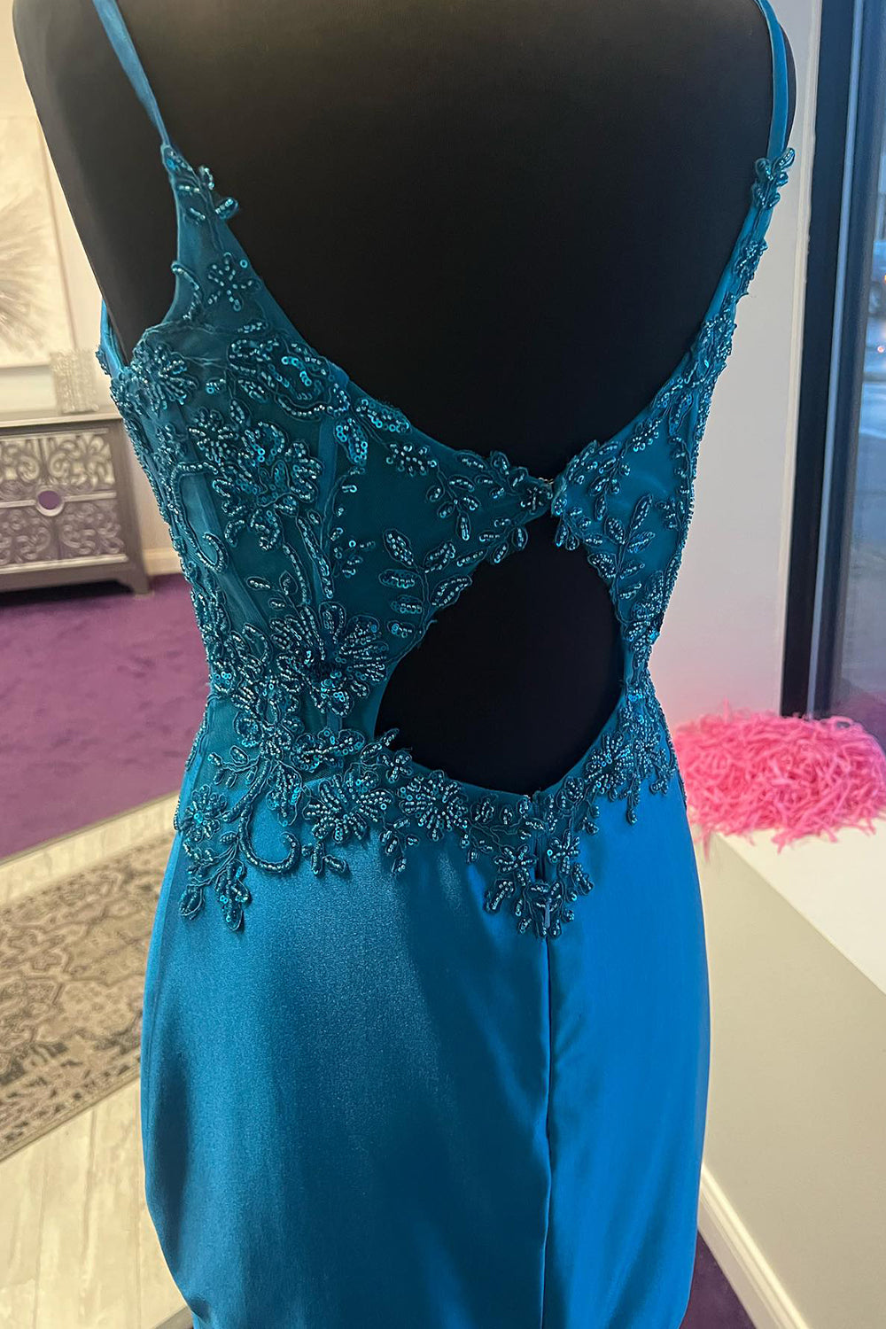 Blue Homecoming Dress Corset Open Back Tight Short Prom Dress with Appliques