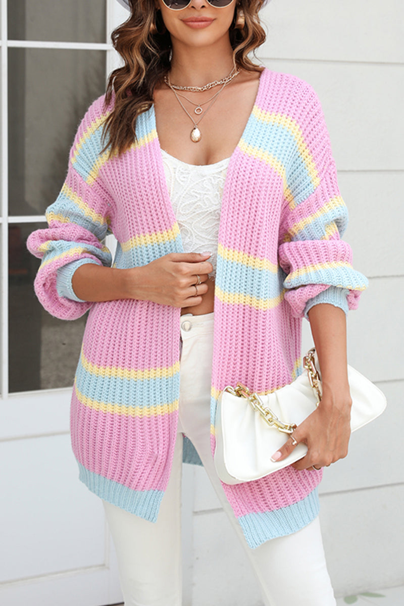 Multicolor Panel Long Cardigan Sweater