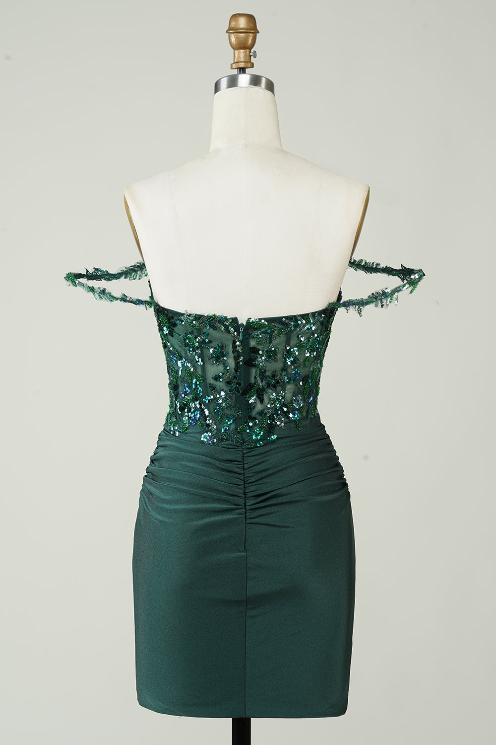 Unique Sheath Off the Shoulder Dark Green Homecoming Dress Short Prom Dress with Appliques