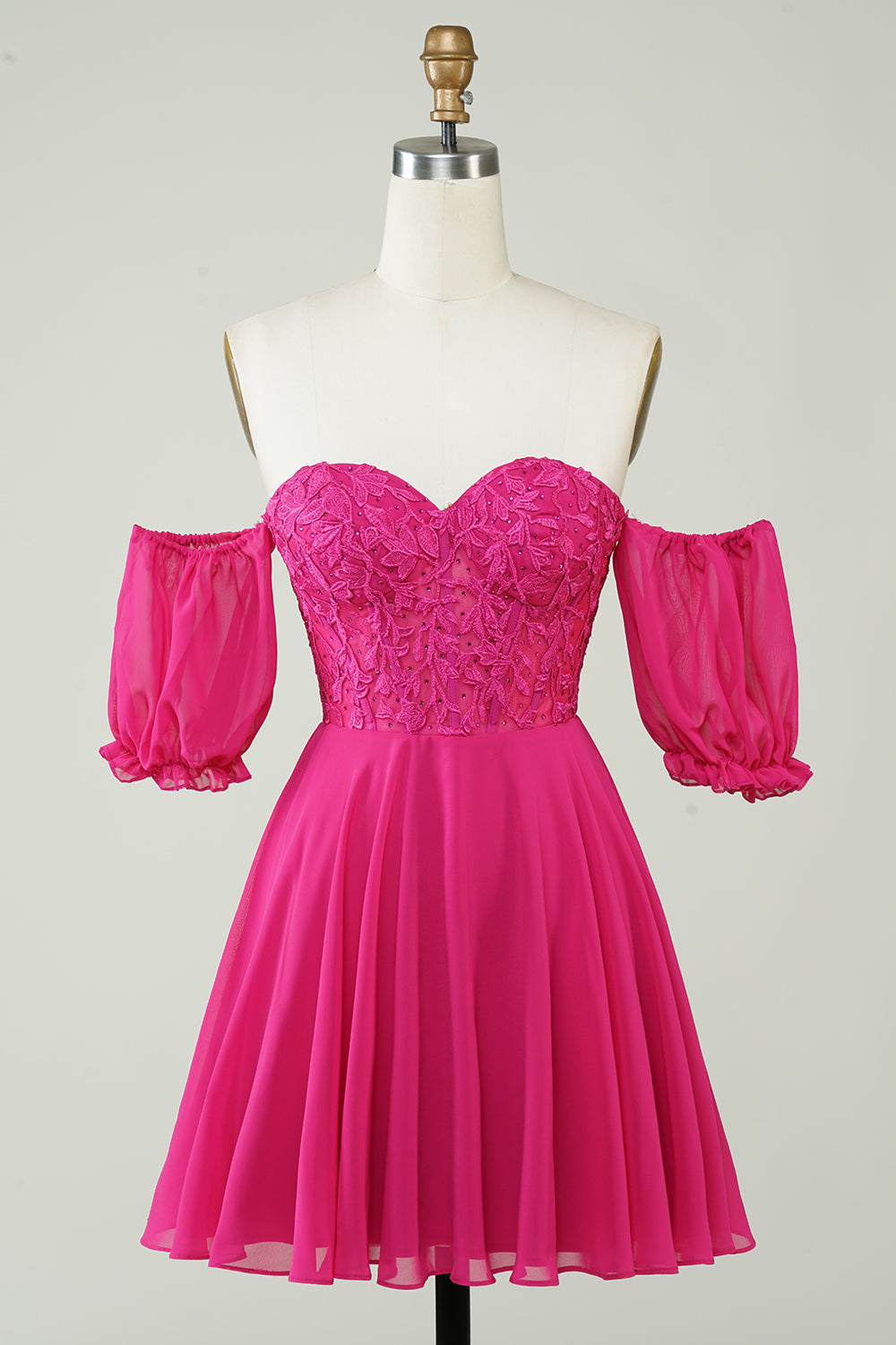 Fuchsia Homecoming Dress Lace-Up Back A-Line Short Prom Dress with Lace