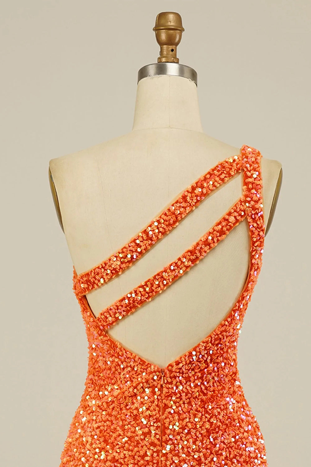 Orange Homecoming Dress Open Back One Shoulder Sequin Tight Prom Dress