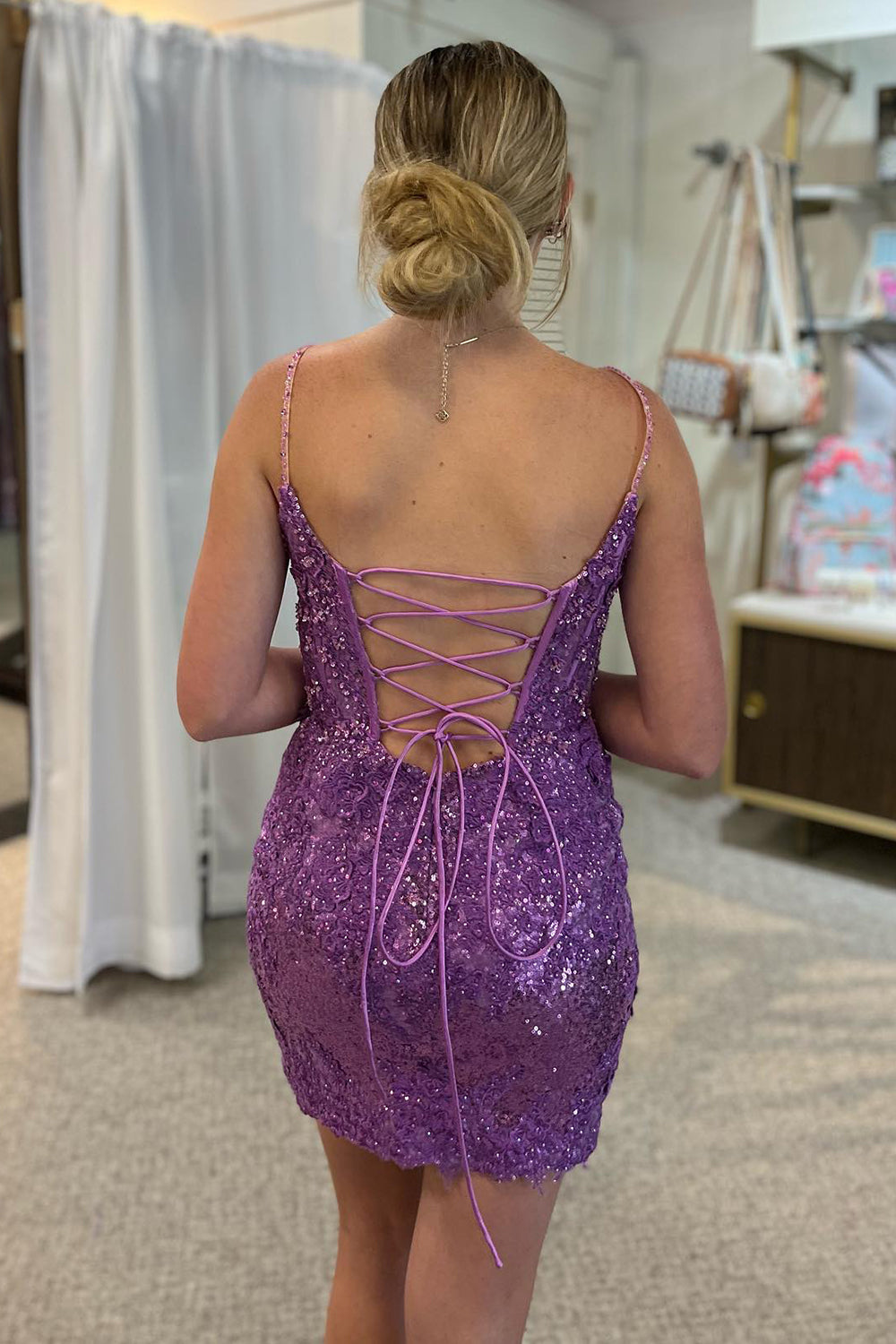 Purple Homecoming Dress Sequin Lace-Up Tight Short Prom Dress