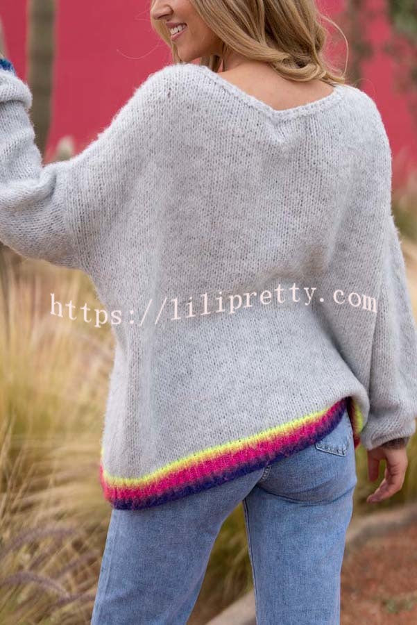 Lilipretty Love and Peace Knit Rainbow Pattern Loose Pullover Sweater