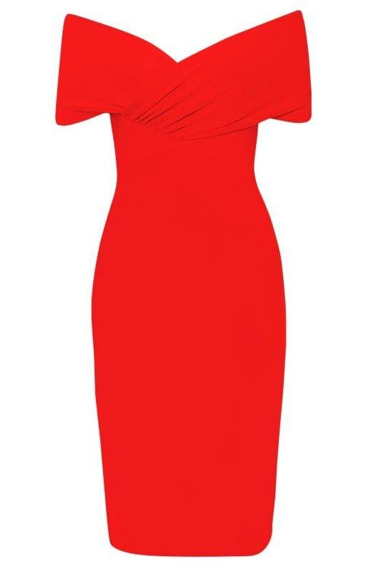 Woman wearing a figure flattering  Bea Bandage Dress - Lipstick Red Bodycon Collection