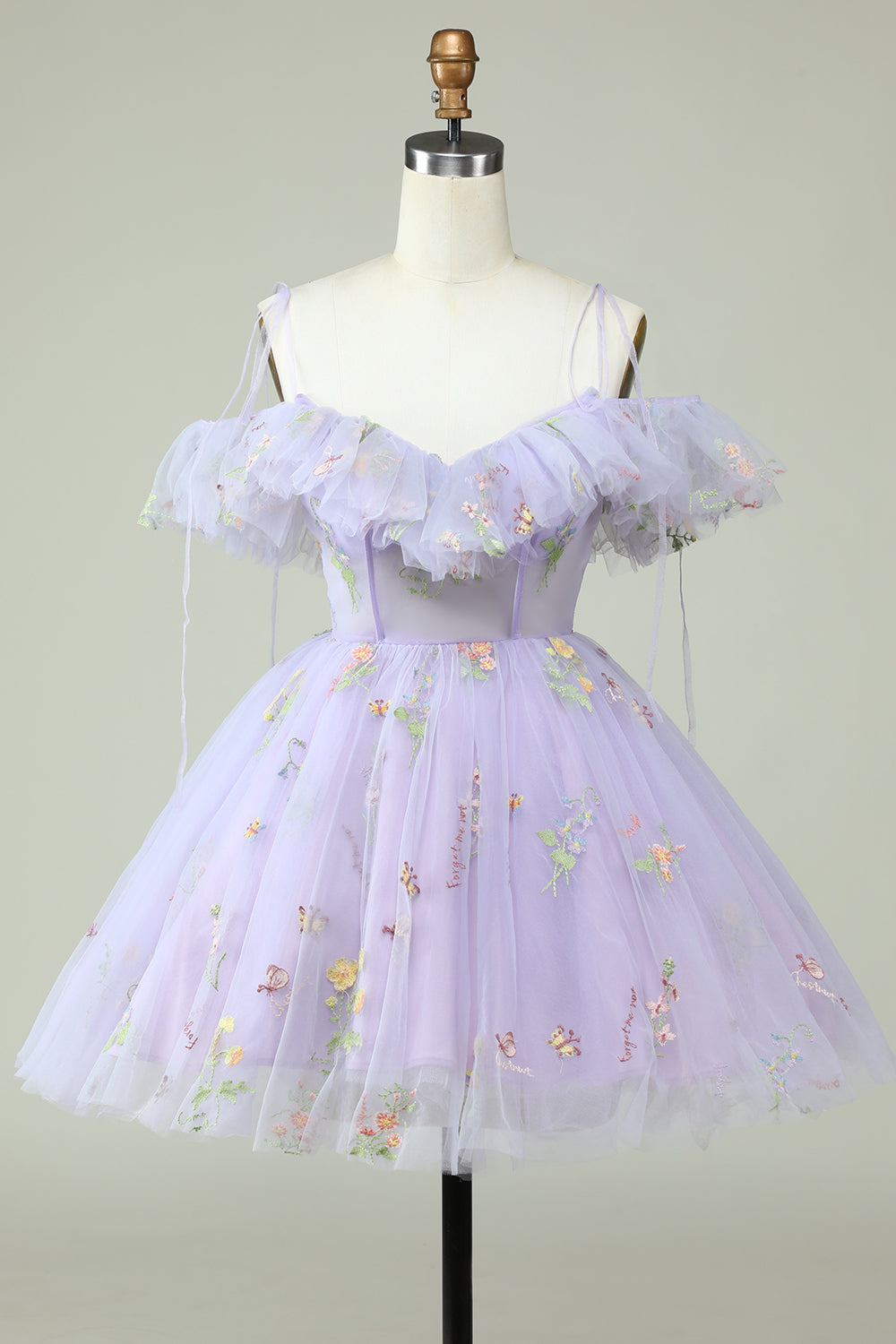 Lavender Homecoming Dress Off the Shoulder Corset Prom Dress with Ruffles