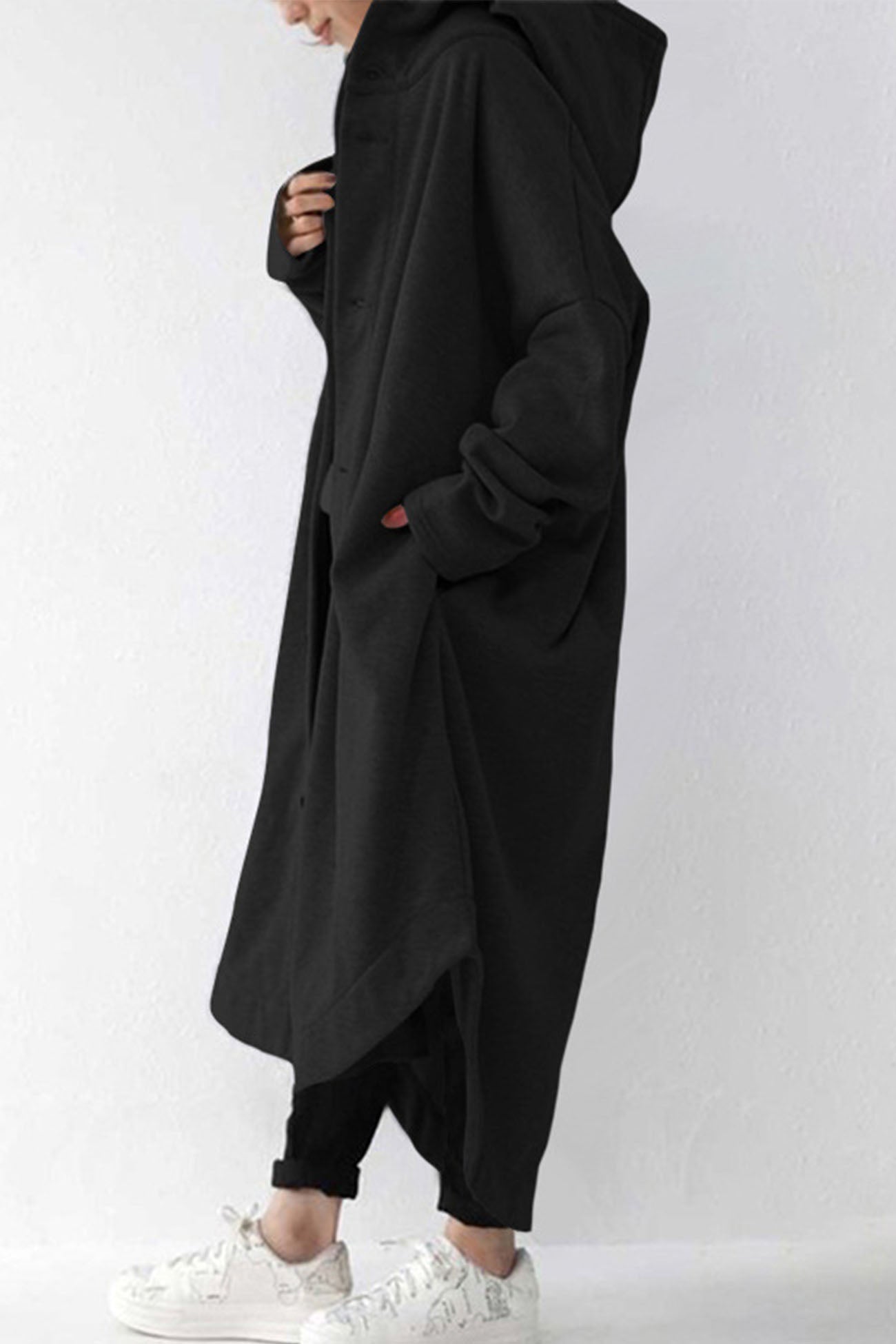 Hooded Pocket Button-up Coat