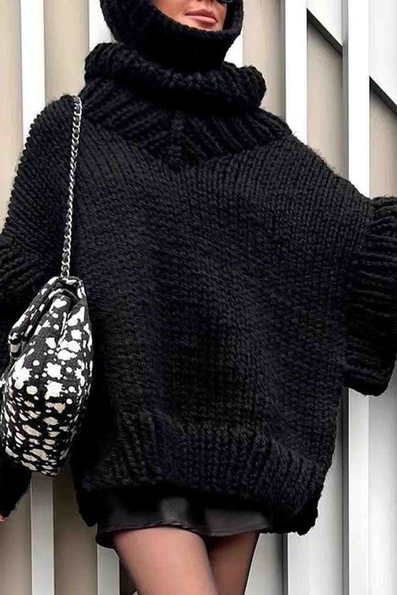 Solid Long Sleeve Cowl Neck Sweater