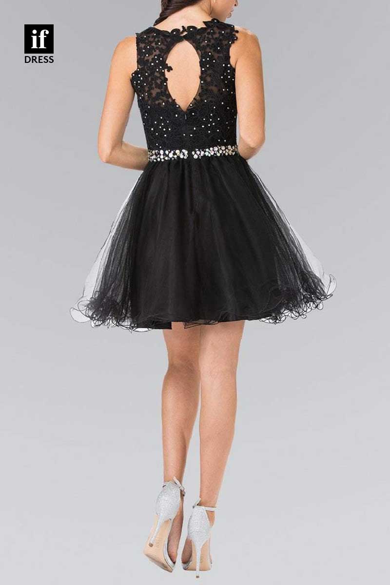 F1267 - A-Line Straps Appliques Sleeveless Belt Party Cocktail Homecoming Dress