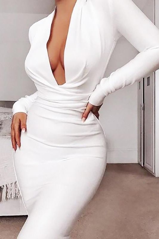 Blaire Long Sleeve Bandage Dress - Pearl White