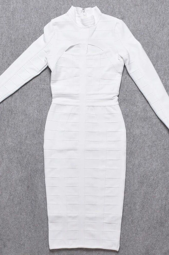 Brooke Long Sleeve Bandage Dress - Pearl White