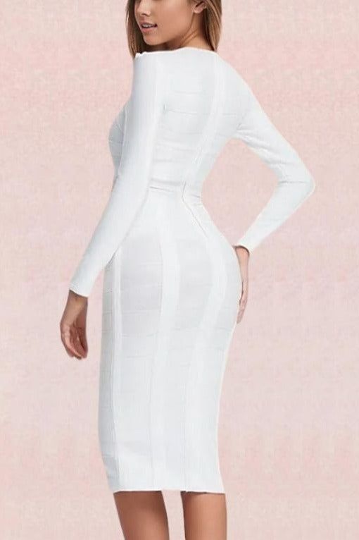 Brooke Long Sleeve Bandage Dress - Pearl White