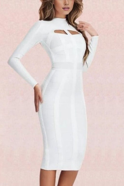 Brooke Long Sleeve Bandage Dress - Pearl White