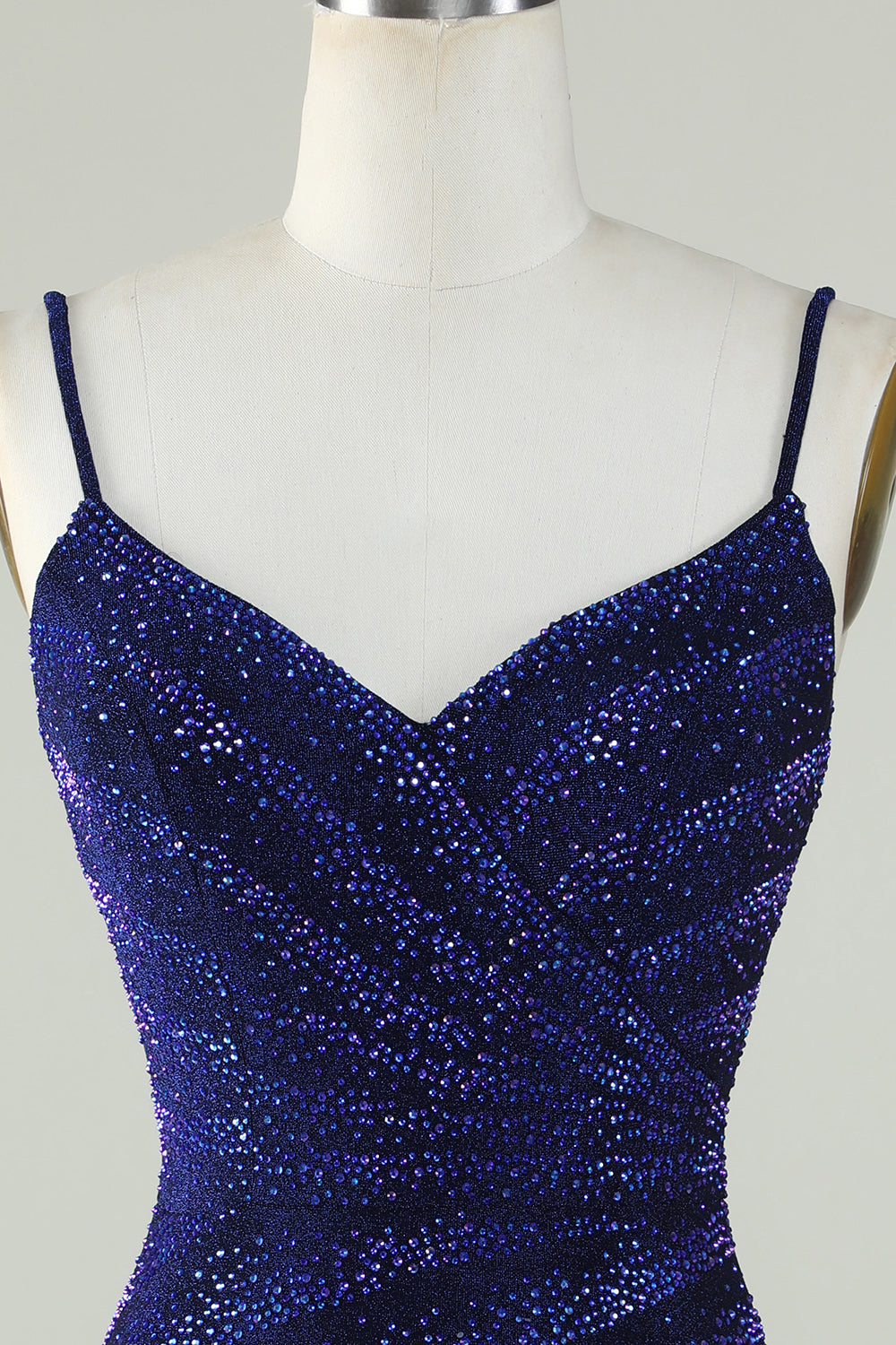 Sheath Spaghetti Straps Royal Blue Homecoming Dress Short Prom Dress with Beading