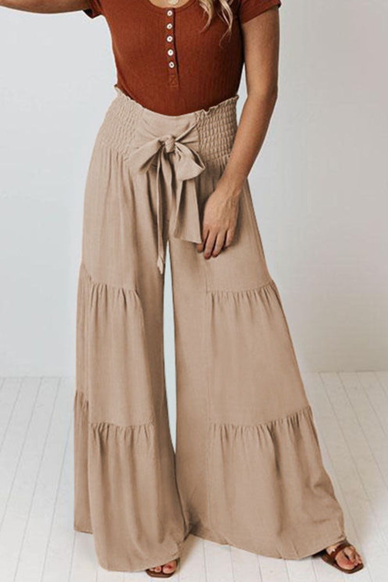 Tie-front Smocked Tiered Culottes