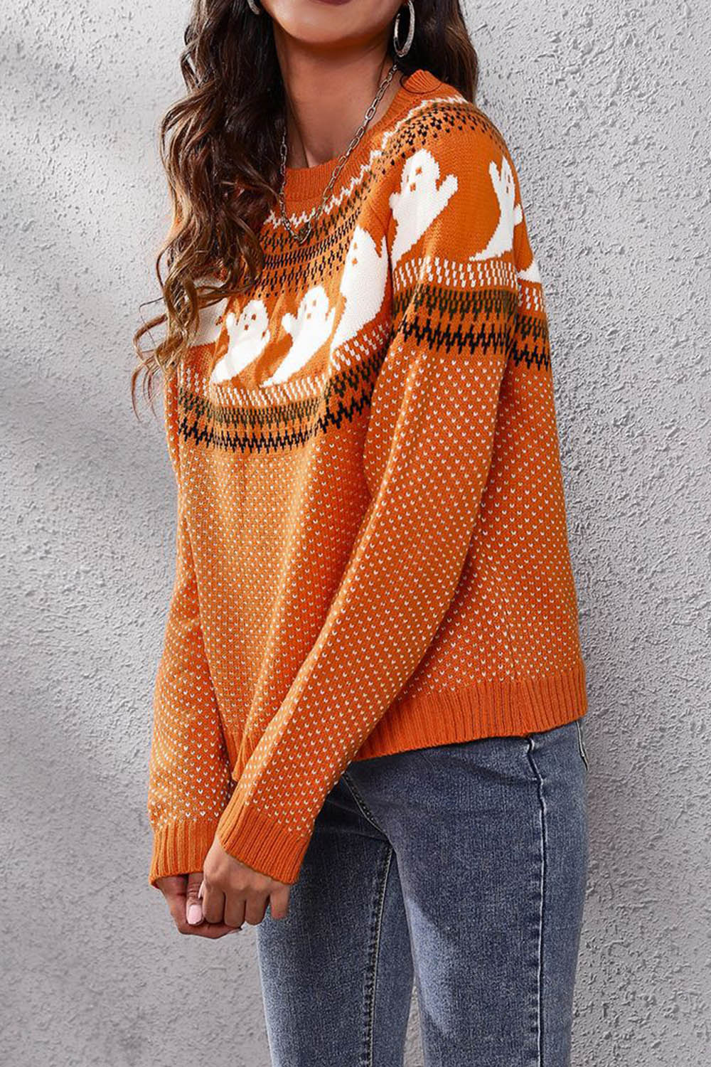 Halloween Ghost Retro Polka Dot Long Sleeve Knitted Sweater