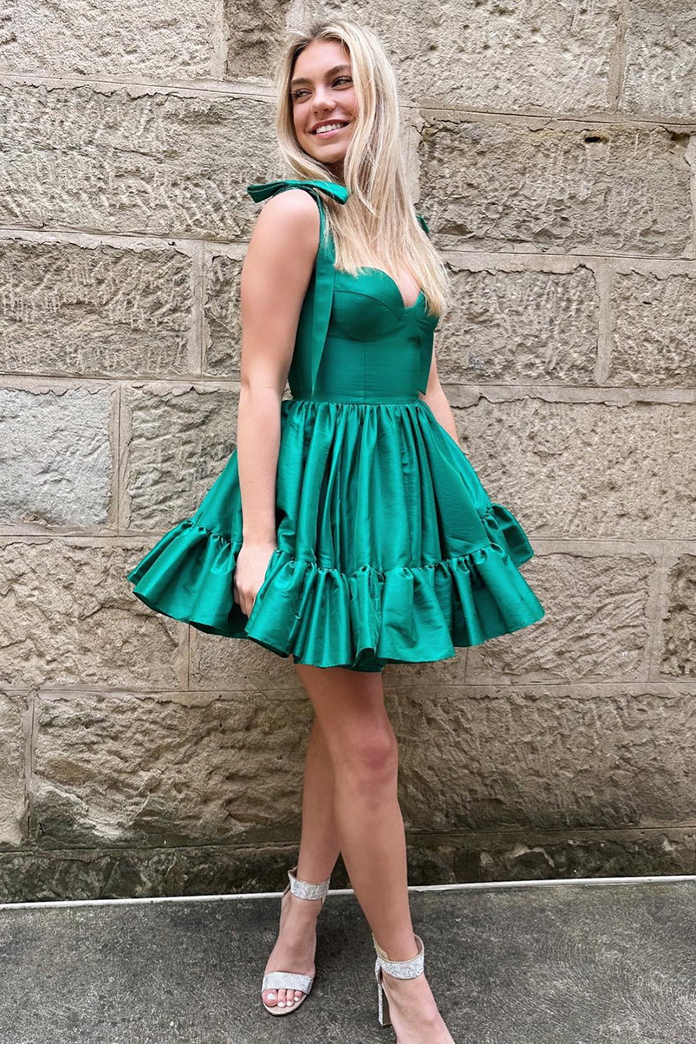 Simple Green Homecoming Dress Corset A-Line Ruched Short Prom Dress