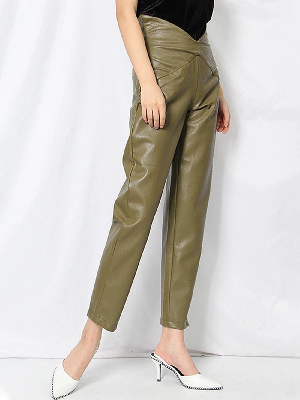 Cailyn Casual Spliced PU Leather Pant