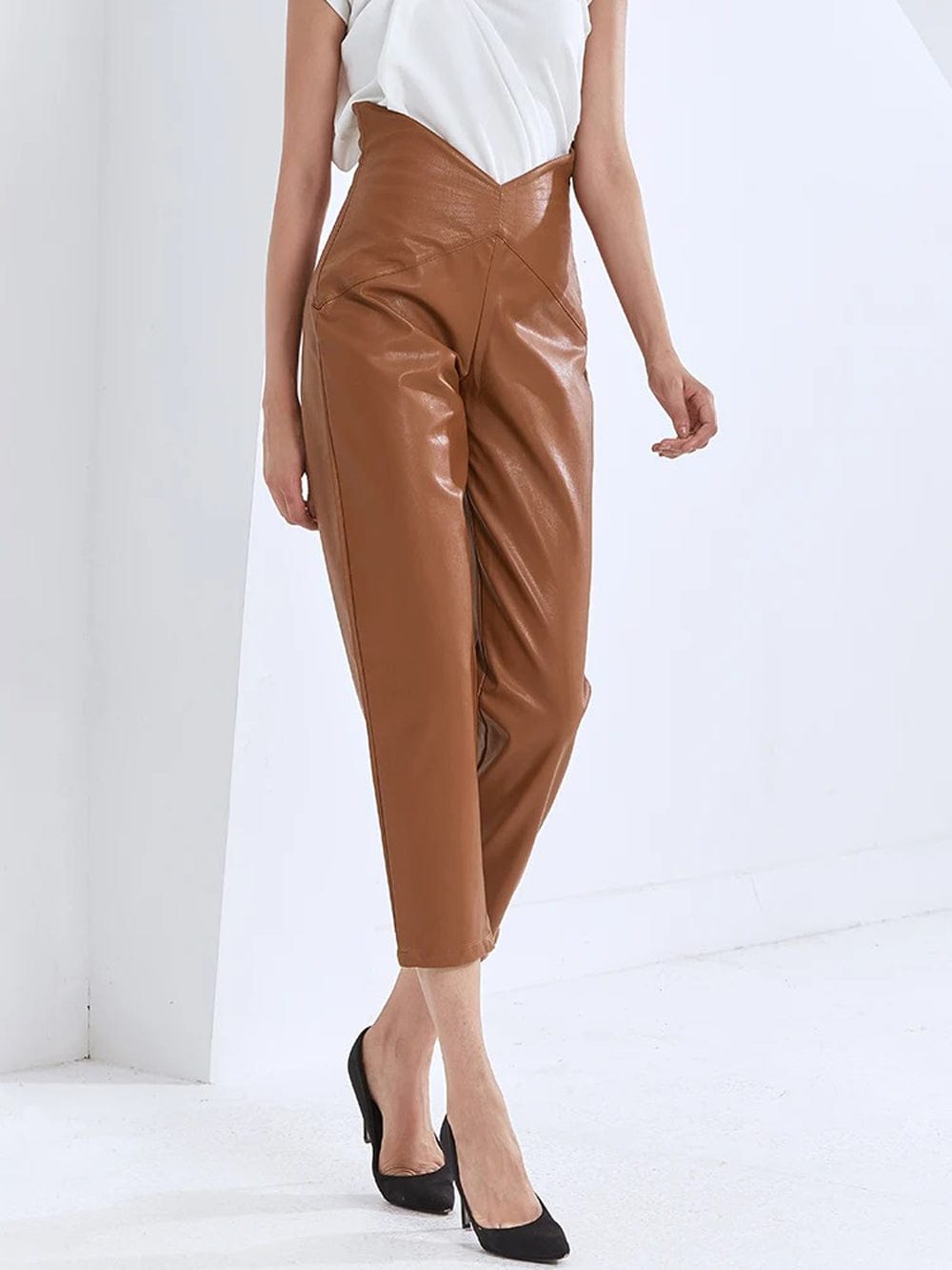 Cailyn Casual Spliced PU Leather Pant