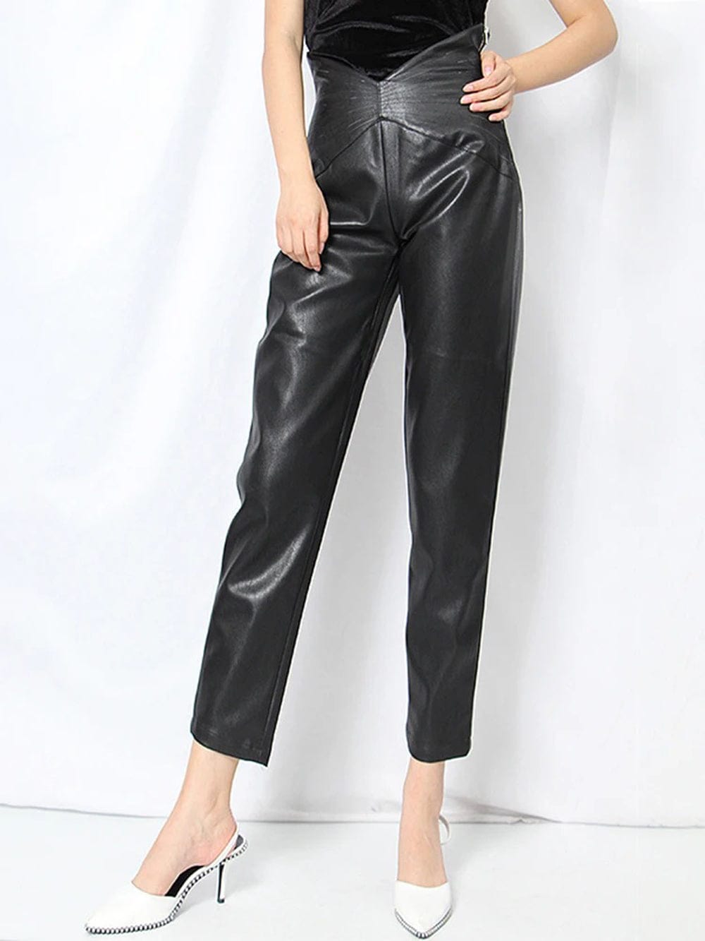 Cailyn Casual Spliced PU Leather Pant - Fashion Pov