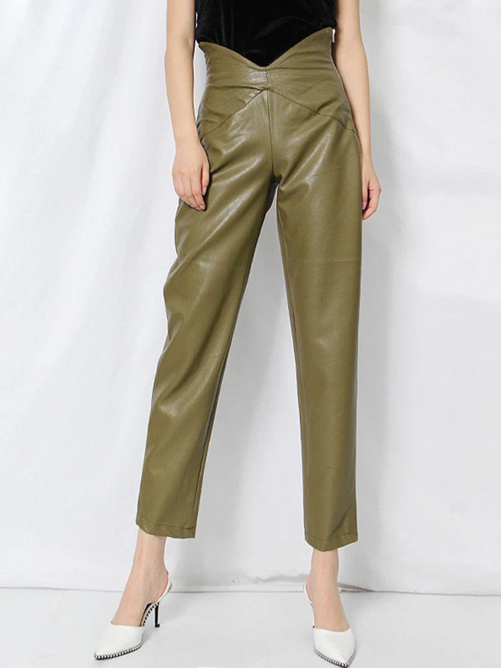 Cailyn Casual Spliced PU Leather Pant - Fashion Pov