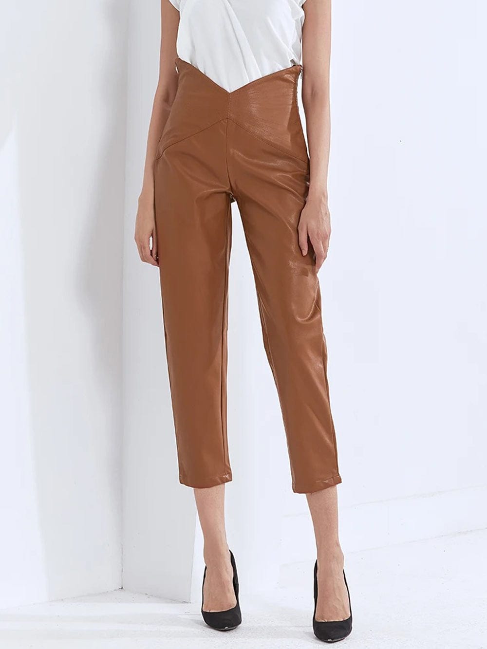 Cailyn Casual Spliced PU Leather Pant - Fashion Pov