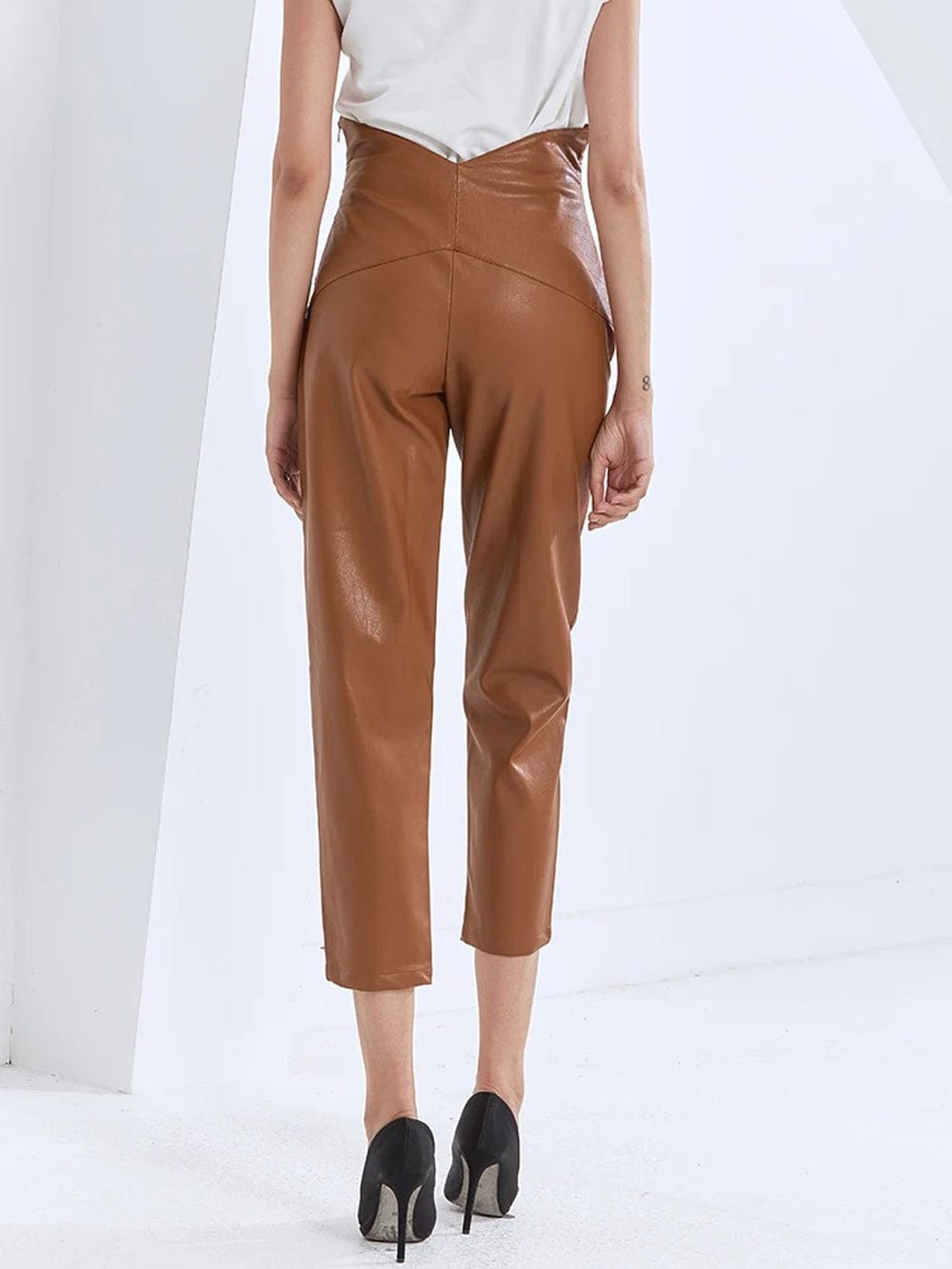 Cailyn Casual Spliced PU Leather Pant