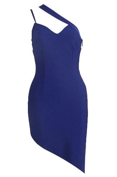 Woman wearing a figure flattering  Caitlin Bandage Dress - Navy Blue BODYCON COLLECTION