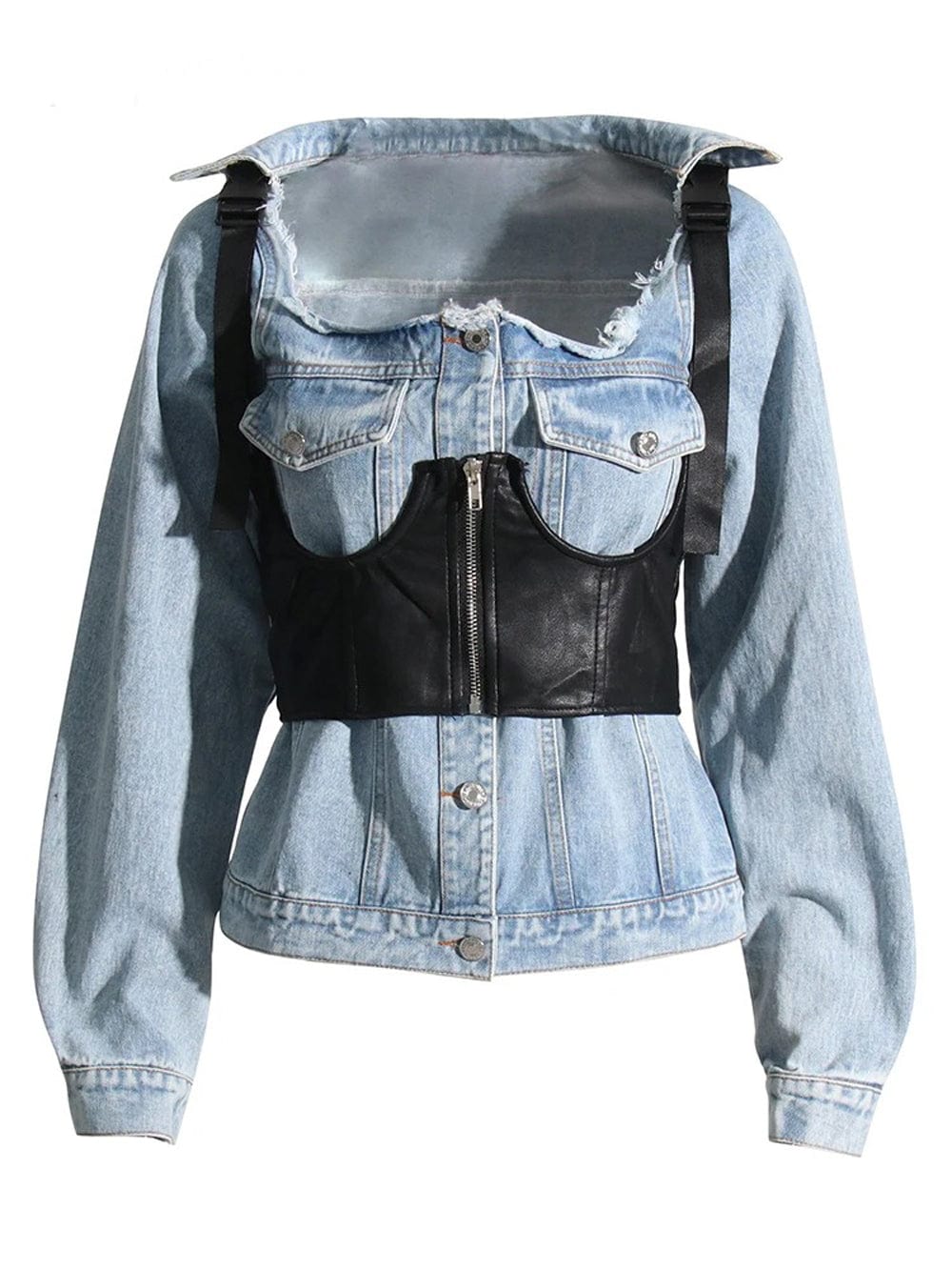 Calyssa Streetwear Spliced Button Denim Jacket - Fashion Pov